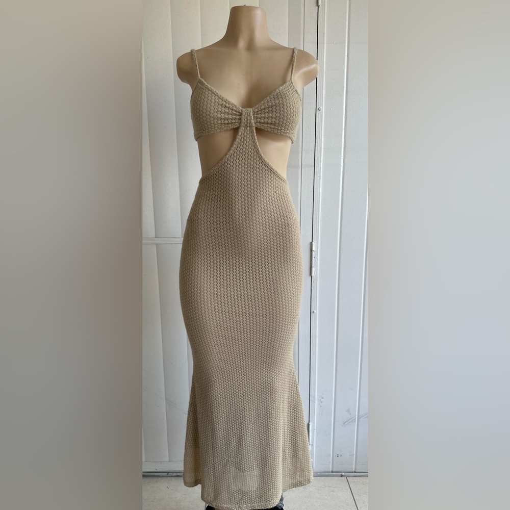 Princess Polly Neutral Taupe Knit Cutout Maxi Dress